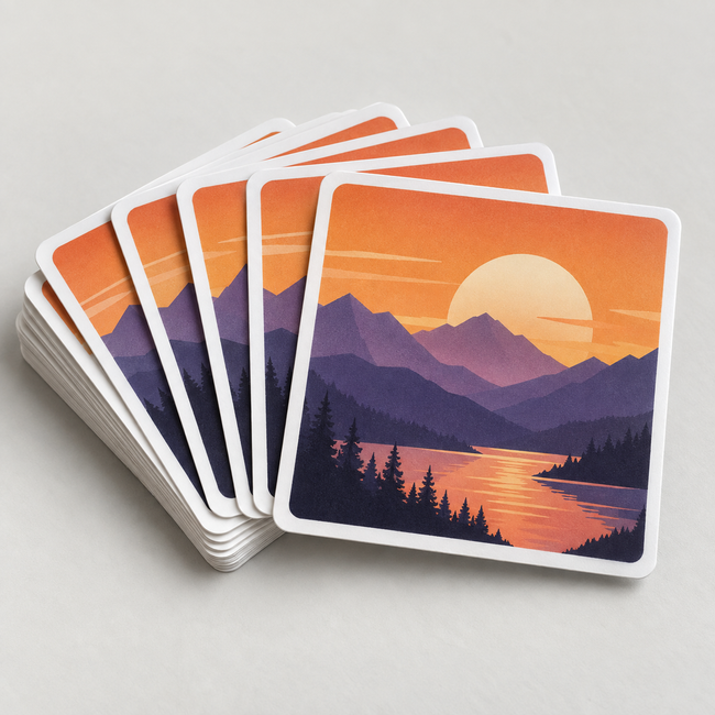 Custom Square Stickers with custom sample artwork